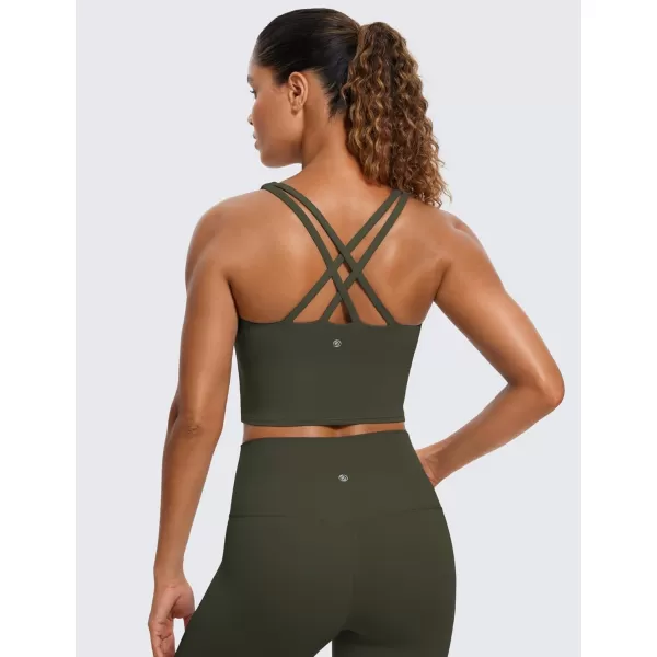 CRZ YOGA Womens Butterluxe Strappy Longline Sports Bra  Padded Criss Cross Yoga Bra Workout Crop Tank TopsOlive Green