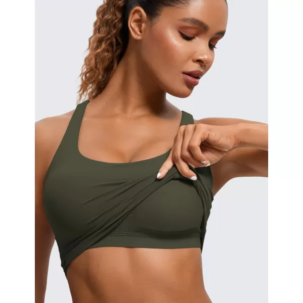 CRZ YOGA Womens Butterluxe Strappy Longline Sports Bra  Padded Criss Cross Yoga Bra Workout Crop Tank TopsOlive Green