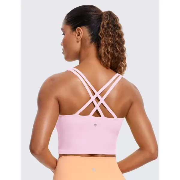 CRZ YOGA Womens Butterluxe Strappy Longline Sports Bra  Padded Criss Cross Yoga Bra Workout Crop Tank TopsPink Peony