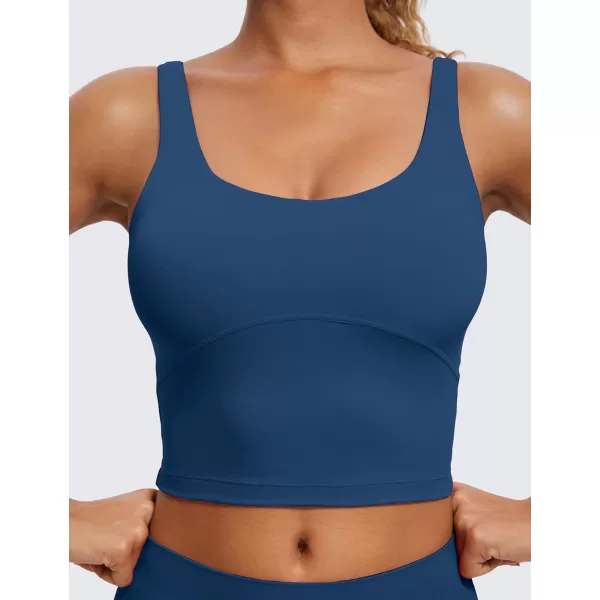 CRZ YOGA Womens Butterluxe U Back Longline Sports Bra  Padded Yoga Bra Cami Crop Top Workout Tank Top with Built in BraFrench Navy