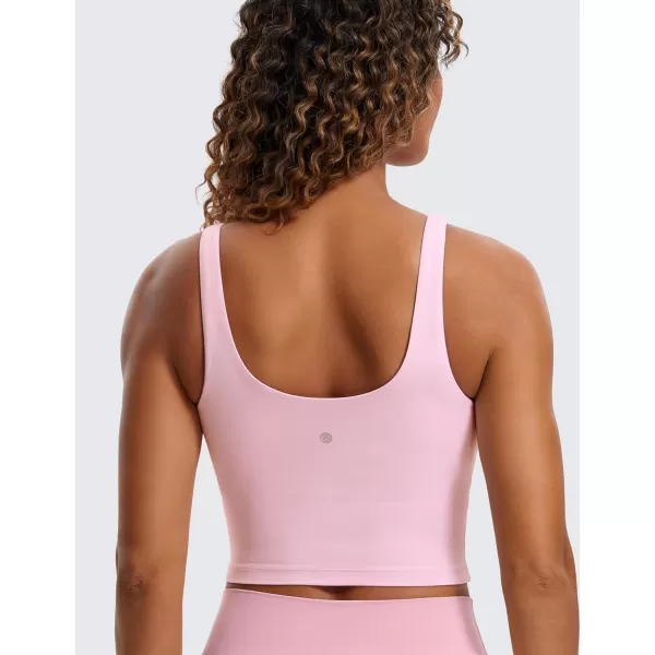 CRZ YOGA Womens Butterluxe U Back Longline Sports Bra  Padded Yoga Bra Cami Crop Top Workout Tank Top with Built in BraPink Peony