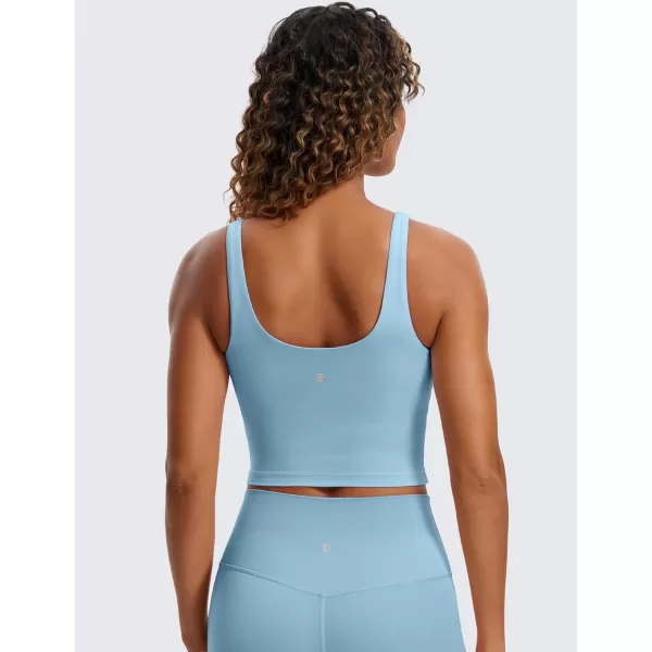 CRZ YOGA Womens Butterluxe U Back Longline Sports Bra  Padded Yoga Bra Cami Crop Top Workout Tank Top with Built in BraPure Blue