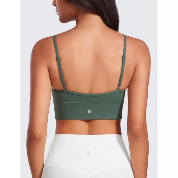 CRZ YOGA Womens Butterluxe V Neck Longline Sports Bra  Adjustable Spaghetti Strap Yoga Bra Camisole Padded Crop TopDark Forest Green