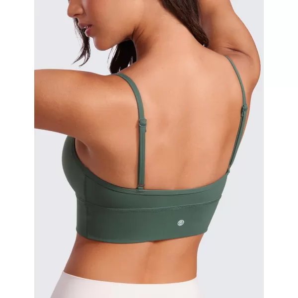 CRZ YOGA Womens Butterluxe V Neck Longline Sports Bra  Adjustable Spaghetti Strap Yoga Bra Camisole Padded Crop TopDark Forest Green