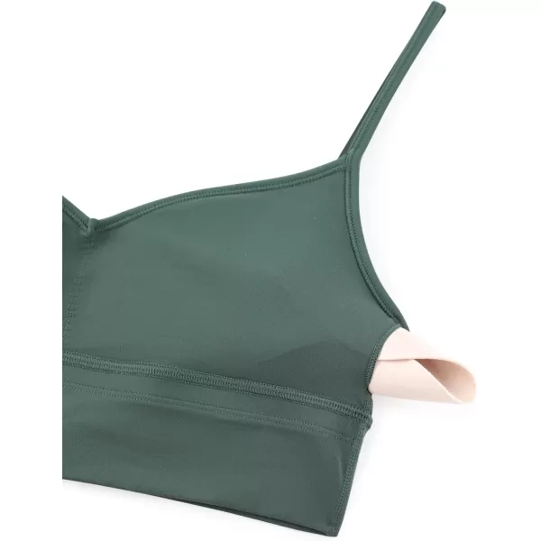 CRZ YOGA Womens Butterluxe V Neck Longline Sports Bra  Adjustable Spaghetti Strap Yoga Bra Camisole Padded Crop TopDark Forest Green