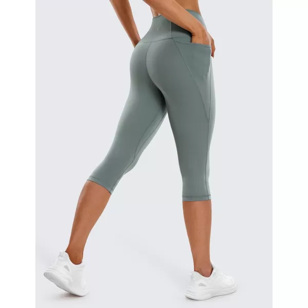 CRZ YOGA Womens Butterluxe Workout Capri Leggings with Pockets 17 Inches  High Waisted Crop Gym Yoga Pants Buttery SoftGrey Sage