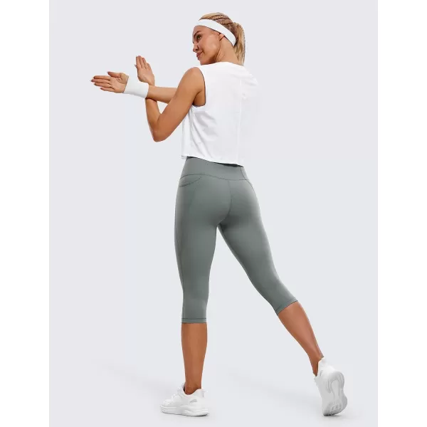 CRZ YOGA Womens Butterluxe Workout Capri Leggings with Pockets 17 Inches  High Waisted Crop Gym Yoga Pants Buttery SoftGrey Sage