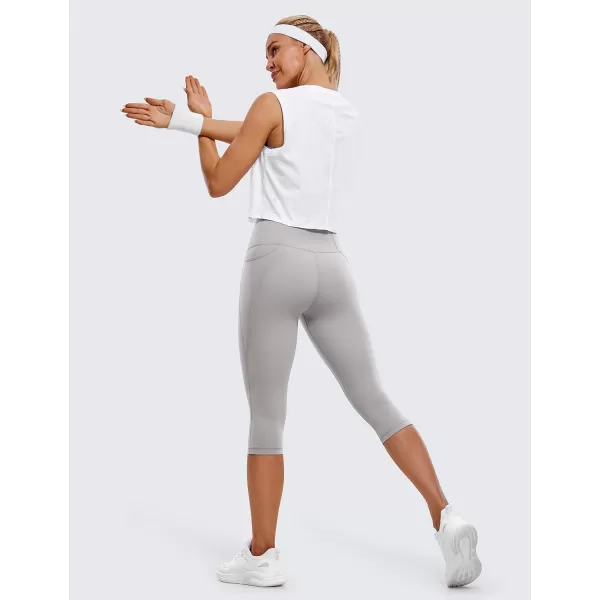 CRZ YOGA Womens Butterluxe Workout Capri Leggings with Pockets 17 Inches  High Waisted Crop Gym Yoga Pants Buttery SoftGull Gray