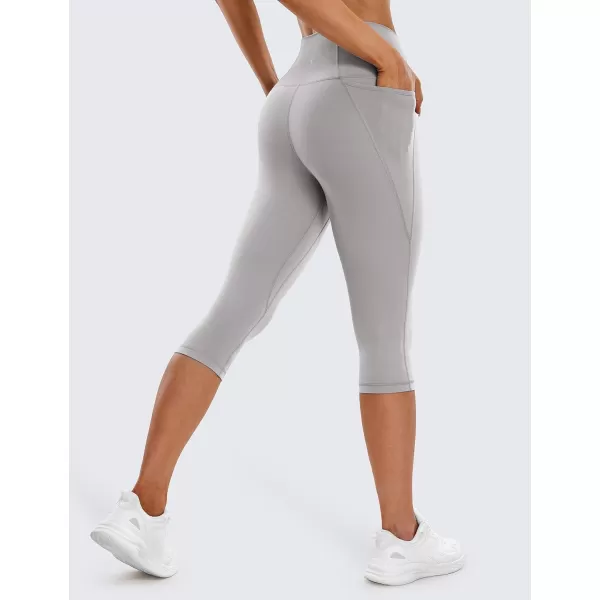 CRZ YOGA Womens Butterluxe Workout Capri Leggings with Pockets 17 Inches  High Waisted Crop Gym Yoga Pants Buttery SoftGull Gray