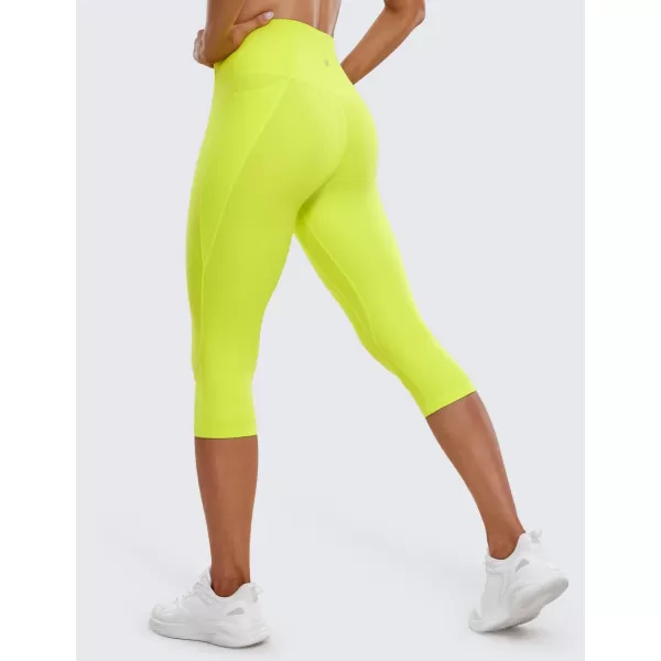 CRZ YOGA Womens Butterluxe Workout Capri Leggings with Pockets 17 Inches  High Waisted Crop Gym Yoga Pants Buttery SoftNeon Yellow