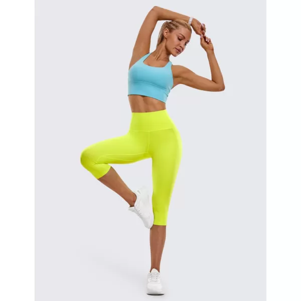 CRZ YOGA Womens Butterluxe Workout Capri Leggings with Pockets 17 Inches  High Waisted Crop Gym Yoga Pants Buttery SoftNeon Yellow