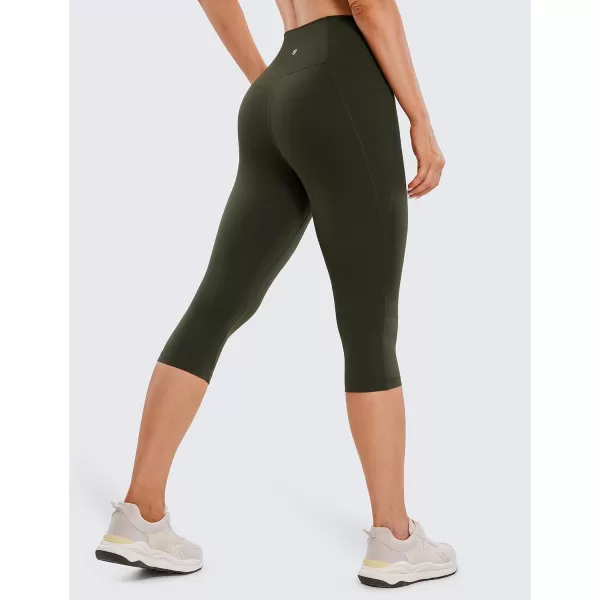 CRZ YOGA Womens Butterluxe Workout Capri Leggings with Pockets 17 Inches  High Waisted Crop Gym Yoga Pants Buttery SoftOlive Green