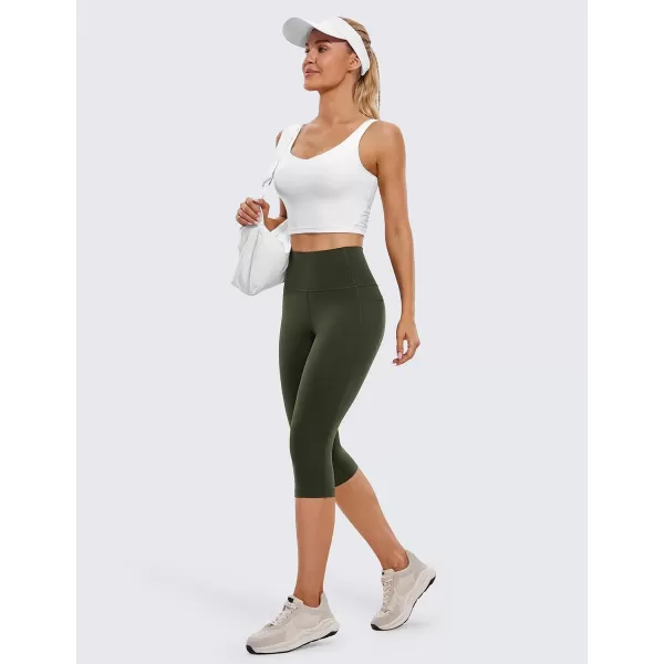 CRZ YOGA Womens Butterluxe Workout Capri Leggings with Pockets 17 Inches  High Waisted Crop Gym Yoga Pants Buttery SoftOlive Green