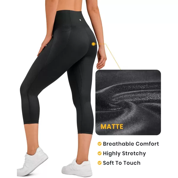 CRZ YOGA Womens Butterluxe Workout Capri Leggings with Pockets 21 Inches  High Waisted Gym Athletic Crop Yoga LeggingsFaux Leather Black