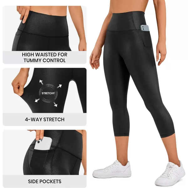 CRZ YOGA Womens Butterluxe Workout Capri Leggings with Pockets 21 Inches  High Waisted Gym Athletic Crop Yoga LeggingsFaux Leather Black