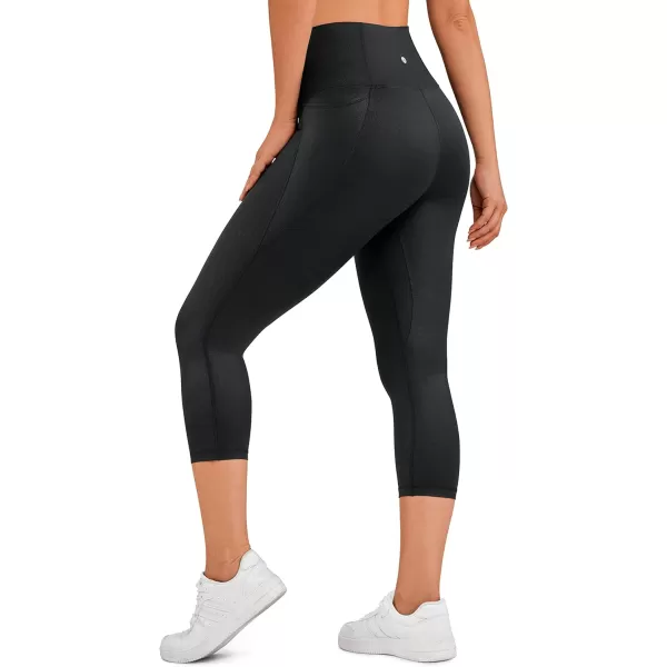 CRZ YOGA Womens Butterluxe Workout Capri Leggings with Pockets 21 Inches  High Waisted Gym Athletic Crop Yoga LeggingsFaux Leather Black