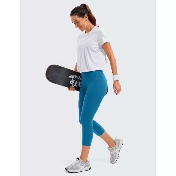 CRZ YOGA Womens Butterluxe Workout Capri Leggings with Pockets 21 Inches  High Waisted Gym Athletic Crop Yoga LeggingsSupersonic Blue