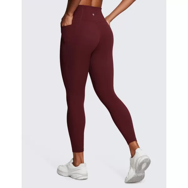 CRZ YOGA Womens Butterluxe Workout Leggings 25 Inches  High Waisted Gym Yoga Pants with Pockets Buttery SoftRed Merlot