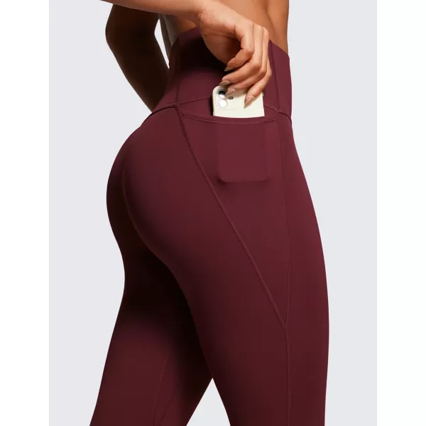 CRZ YOGA Womens Butterluxe Workout Leggings 25 Inches  High Waisted Gym Yoga Pants with Pockets Buttery SoftRed Merlot