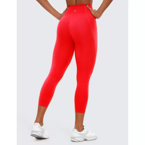 CRZ YOGA Womens Butterluxe Workout Yoga Capri Leggings 23 Inches  High Waist Crop Pants with Pockets Buttery Soft GymDark Red