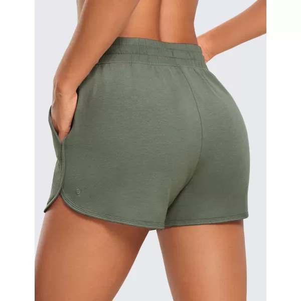 CRZ YOGA Womens Casual Sweat Shorts  35 Athletic Summer Comfy Cotton Lounge Shorts Gym Jersey Shorts with PocketsLight Army Green