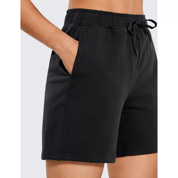 CRZ YOGA Womens Cotton Sweat Shorts Casual Summer 6  Bermuda Shorts with Pockets Soft Lounge Jersey Athletic Gym ShortsBlack