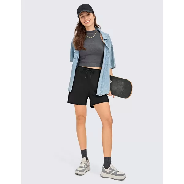 CRZ YOGA Womens Cotton Sweat Shorts Casual Summer 6  Bermuda Shorts with Pockets Soft Lounge Jersey Athletic Gym ShortsBlack