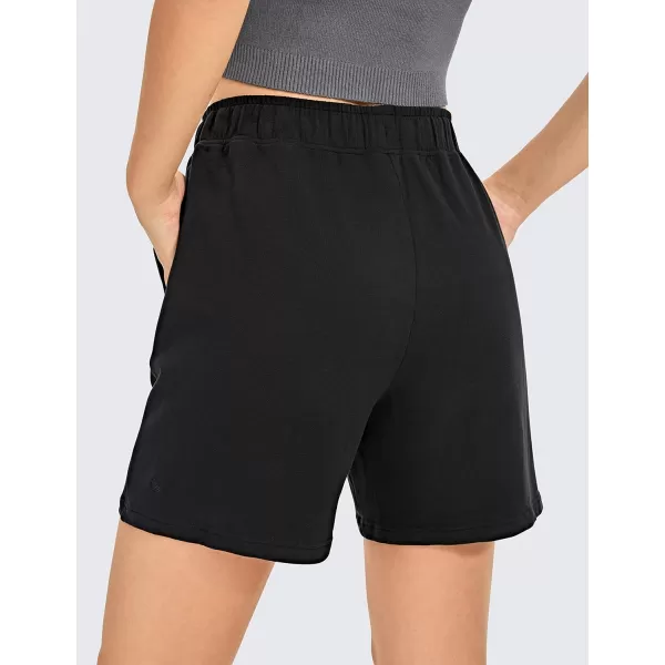 CRZ YOGA Womens Cotton Sweat Shorts Casual Summer 6  Bermuda Shorts with Pockets Soft Lounge Jersey Athletic Gym ShortsBlack