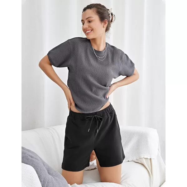 CRZ YOGA Womens Cotton Sweat Shorts Casual Summer 6  Bermuda Shorts with Pockets Soft Lounge Jersey Athletic Gym ShortsBlack