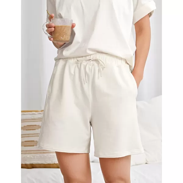 CRZ YOGA Womens Cotton Sweat Shorts Casual Summer 6  Bermuda Shorts with Pockets Soft Lounge Jersey Athletic Gym ShortsWhite Apricot