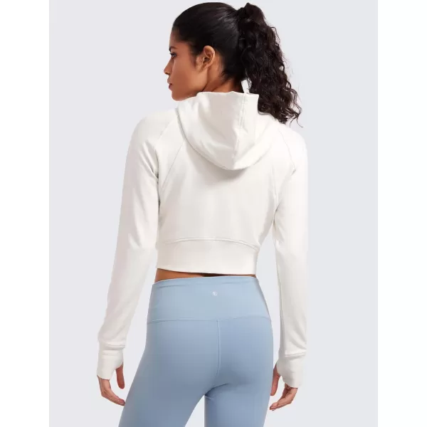 CRZ YOGA Womens Fleece Zip Up Cropped Hoodie Workout Jacket Athletic Casual Long Sleeve Sweatshirts with Thumb HolesMilky White Bone