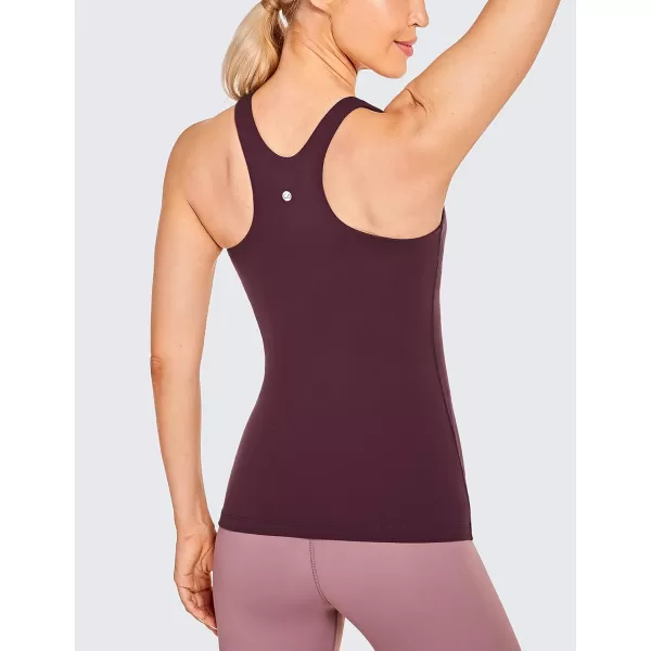 CRZ YOGA Womens High Neck Workout Tank Tops  with Builtin Shelf Bra Racerback Athletic Sports ShirtsDark Russet