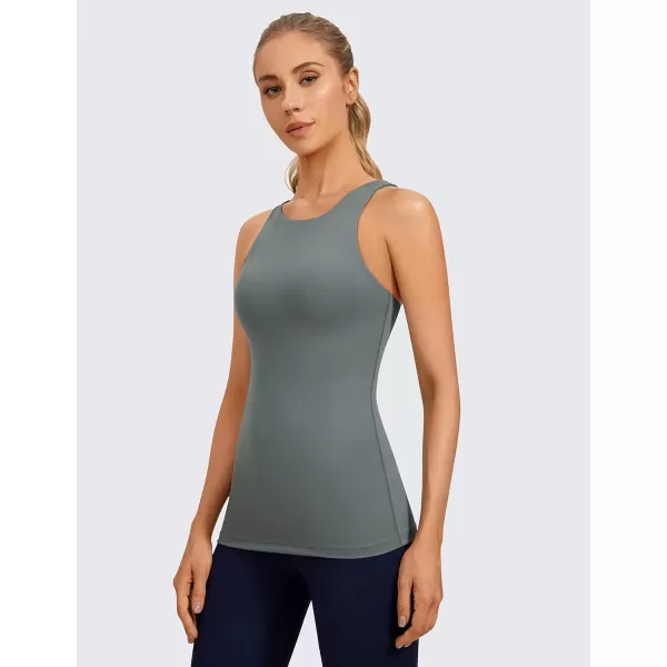 CRZ YOGA Womens High Neck Workout Tank Tops  with Builtin Shelf Bra Racerback Athletic Sports ShirtsGrey Sage