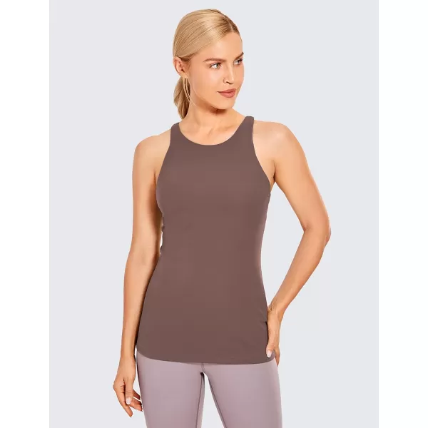 CRZ YOGA Womens High Neck Workout Tank Tops  with Builtin Shelf Bra Racerback Athletic Sports ShirtsPurple Taupe