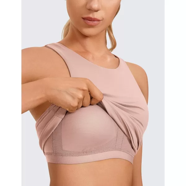 CRZ YOGA Womens High Neck Workout Tank Tops  with Builtin Shelf Bra Racerback Athletic Sports ShirtsRose Lavender