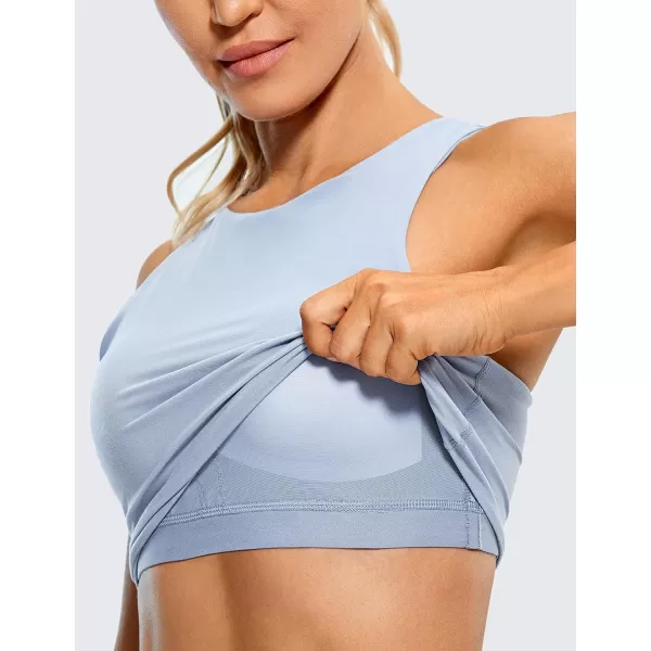 CRZ YOGA Womens High Neck Workout Tank Tops  with Builtin Shelf Bra Racerback Athletic Sports ShirtsThe Breeze Blue