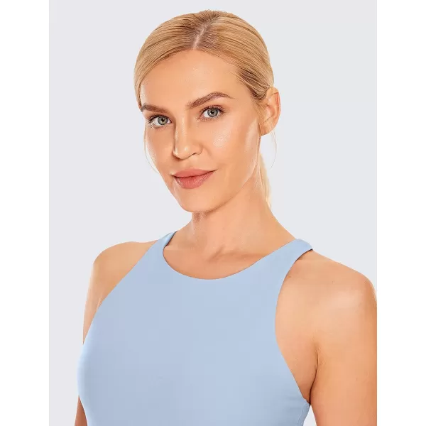 CRZ YOGA Womens High Neck Workout Tank Tops  with Builtin Shelf Bra Racerback Athletic Sports ShirtsThe Breeze Blue
