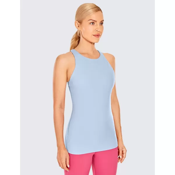 CRZ YOGA Womens High Neck Workout Tank Tops  with Builtin Shelf Bra Racerback Athletic Sports ShirtsThe Breeze Blue