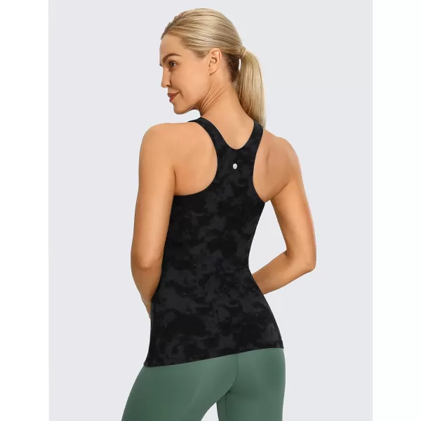 CRZ YOGA Womens High Neck Workout Tank Tops  with Builtin Shelf Bra Racerback Athletic Sports ShirtsTie Dye Smoke Ink