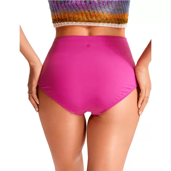 CRZ YOGA Womens High Waisted Bikini Bottom Tummy Control Bathing Swimsuit Bottoms Full Coverage Swim BottomsHibiscus Purple