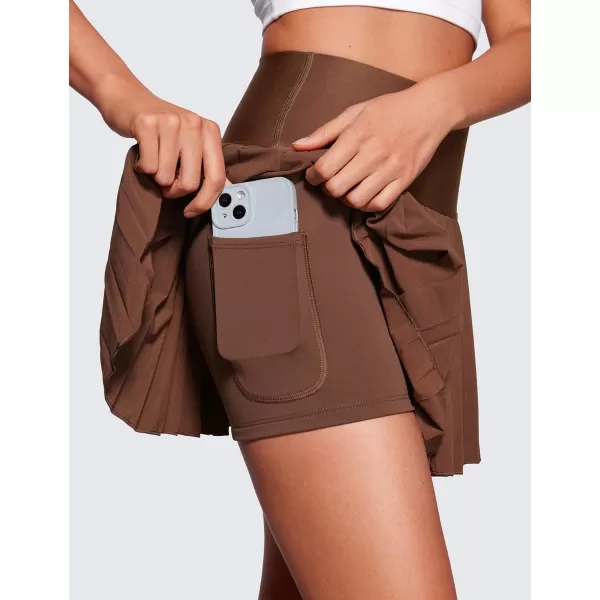 CRZ YOGA Womens High Waisted Pleated Tennis Skirts with Pockets Tummy Control Casual Liner Skorts A Line Workout Golf SkirtsCoffee Brown