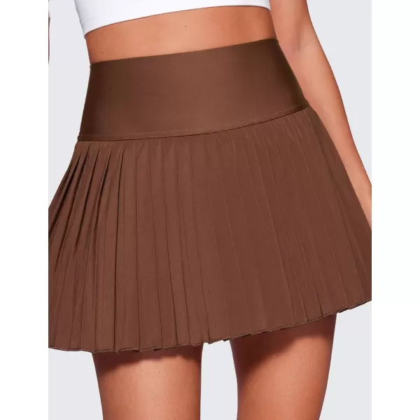 CRZ YOGA Womens High Waisted Pleated Tennis Skirts with Pockets Tummy Control Casual Liner Skorts A Line Workout Golf SkirtsCoffee Brown