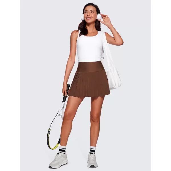 CRZ YOGA Womens High Waisted Pleated Tennis Skirts with Pockets Tummy Control Casual Liner Skorts A Line Workout Golf SkirtsCoffee Brown