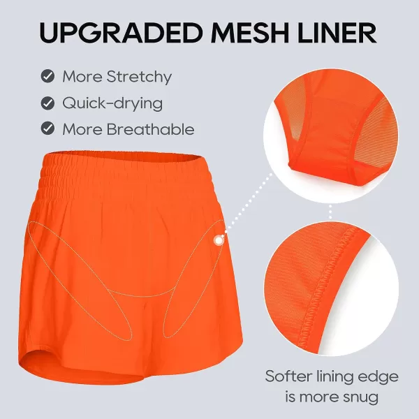 CRZ YOGA Womens High Waisted Running Shorts 4  Mesh Liner Lightweight Gym Sport Athletic Workout Shorts with Zipper PocketNeon Orange