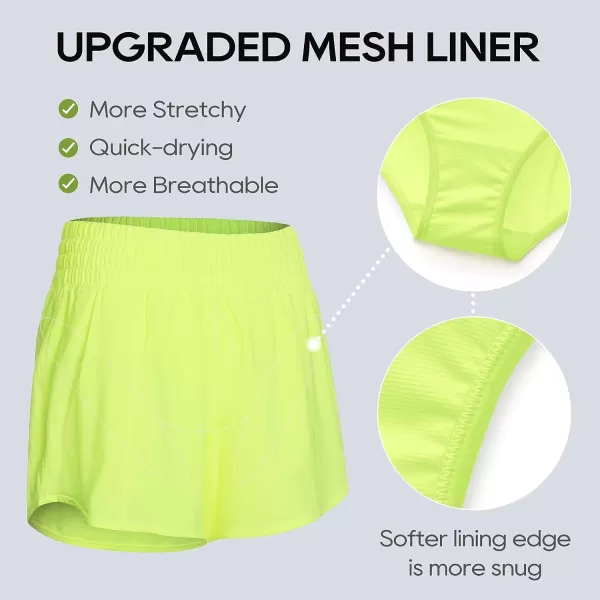 CRZ YOGA Womens High Waisted Running Shorts 4  Mesh Liner Lightweight Gym Sport Athletic Workout Shorts with Zipper PocketNeon Yellow