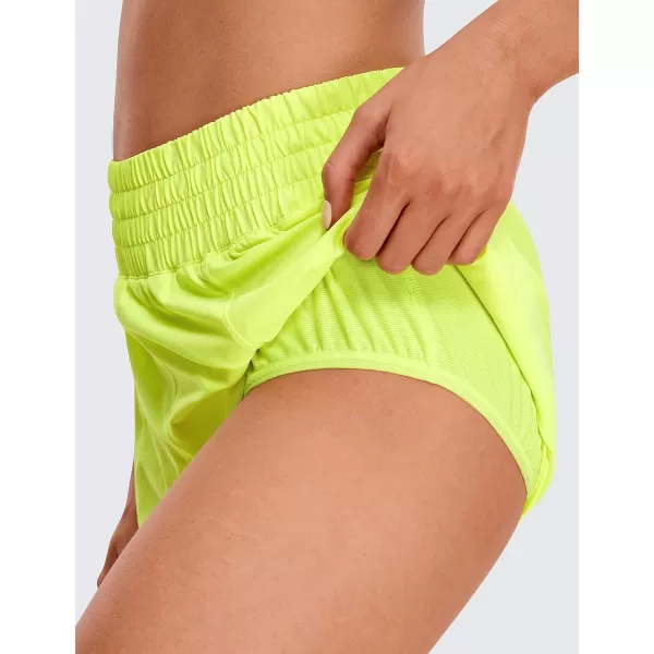 CRZ YOGA Womens High Waisted Running Shorts 4  Mesh Liner Lightweight Gym Sport Athletic Workout Shorts with Zipper PocketNeon Yellow