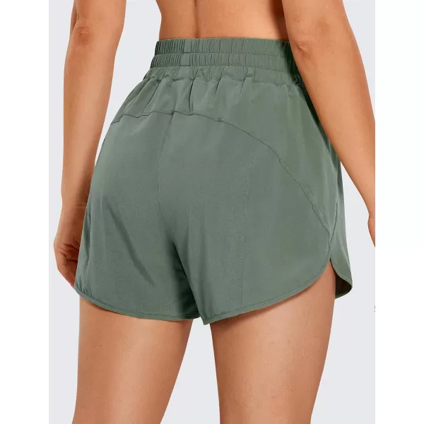 CRZ YOGA Womens High Waisted Running Shorts Mesh Liner  3 Dolphin Quick Dry Athletic Gym Track Workout Shorts Zip PocketGrey Sage