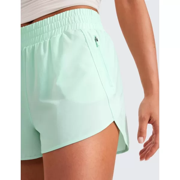 CRZ YOGA Womens High Waisted Running Shorts Mesh Liner  3 Dolphin Quick Dry Athletic Gym Track Workout Shorts Zip PocketMint Moment