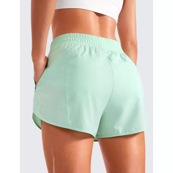 CRZ YOGA Womens High Waisted Running Shorts Mesh Liner  3 Dolphin Quick Dry Athletic Gym Track Workout Shorts Zip PocketMint Moment