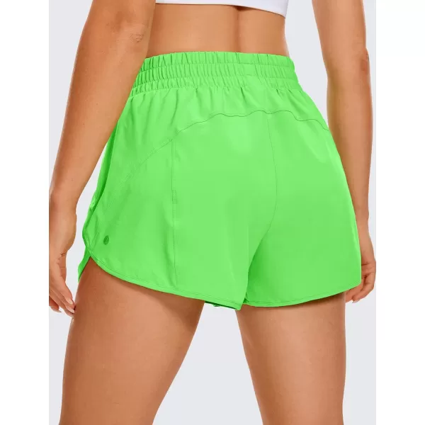 CRZ YOGA Womens High Waisted Running Shorts Mesh Liner  3 Dolphin Quick Dry Athletic Gym Track Workout Shorts Zip PocketNeon Apple Green